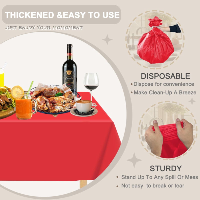 DZ D&Z Plastic Table Cloth Disposable, 12 Pack Red Rectangle Tablecloth Individually Wrapped for Indoor&Outdoor, 54 x 108 Inch Table Cover for Party, Picnic, Birthday, Wedding & Dinner - Image 3